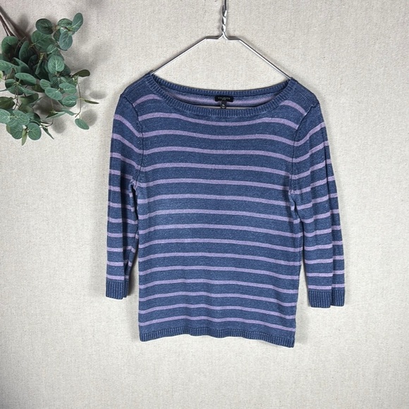 Talbots Sweaters - Talbots > Purple Striped Quarter Striped Sweater Petite Medium